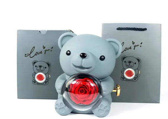 Eternal Rose Teddy Bear Jewelry Box & Necklace