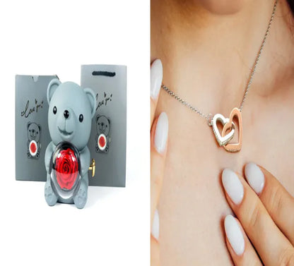 Eternal Rose Teddy Bear Jewelry Box & Necklace