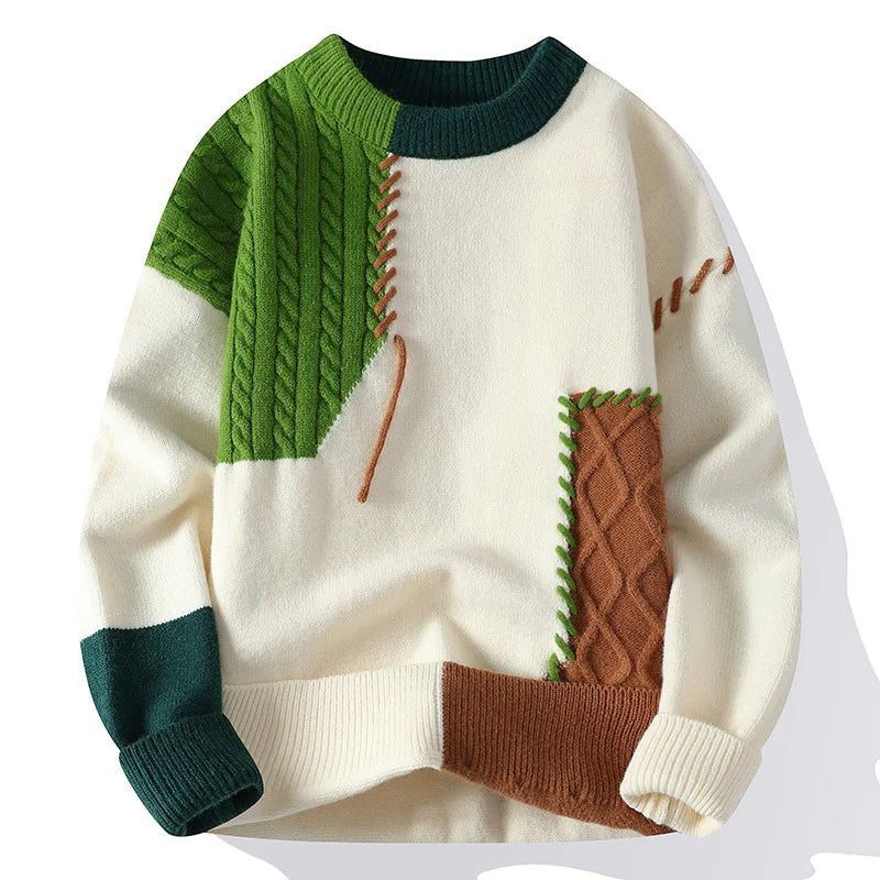 Men's Sweater American Retro Color Contrast Patchwork