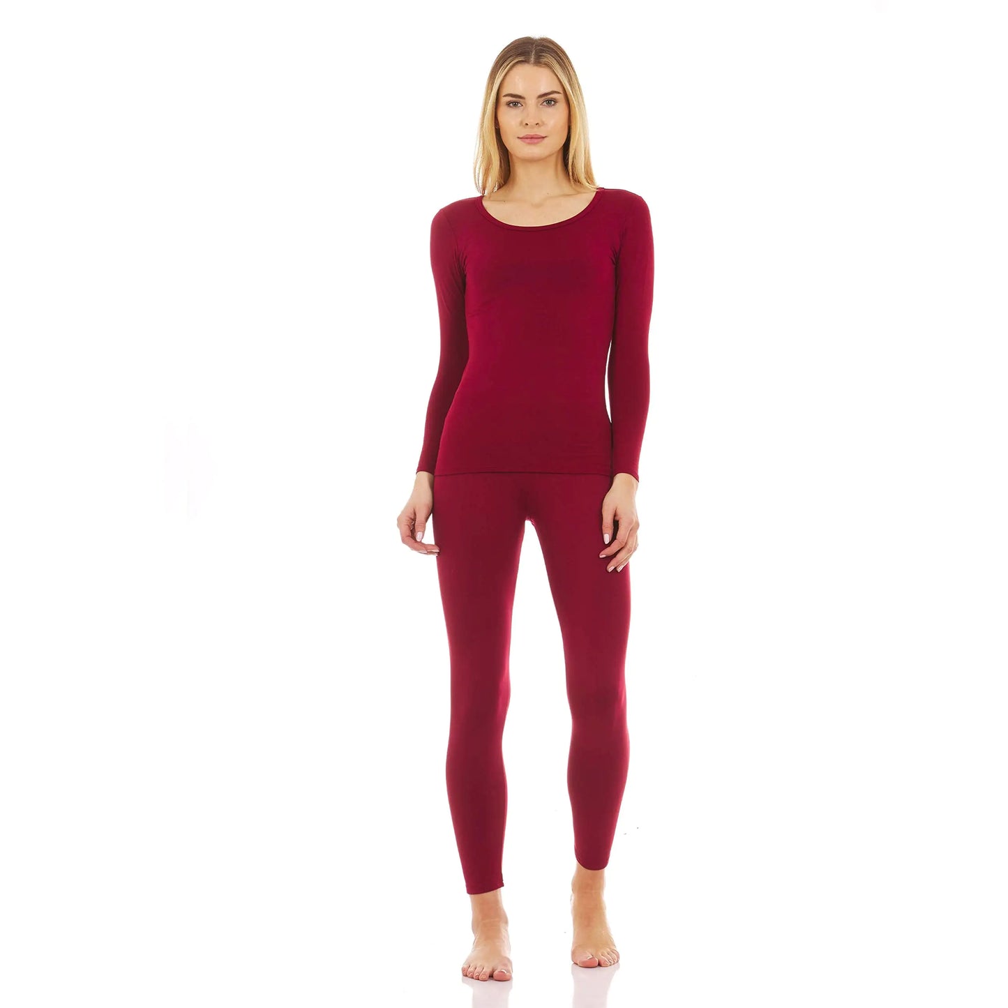 Thermajane Long Johns Thermal Underwear for Women Fleece Lined Base Layer Pajama Set Cold Weather XX-Small Scoop Neck Red