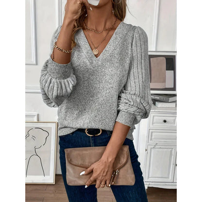 Women's V-Neck Patchwork Knit Pullover